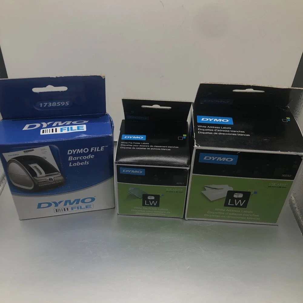 Dymo Labels: Barcode Labels 1738595 Address Labels 30252 Folder Labels 30327